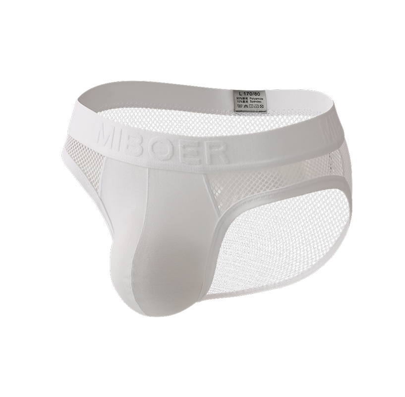Mens-Mesh-Brief-with-Solid-Pouch-White